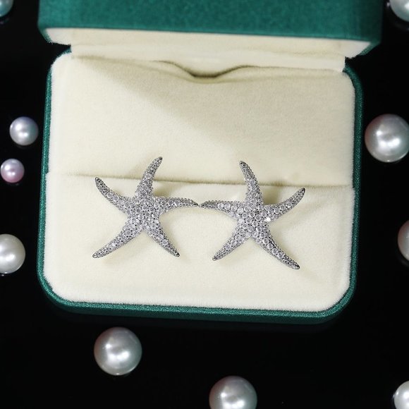Vivid Starfish Full Zircon Stud Earrings for Women, EVGG1038 - Picture 4 of 9
